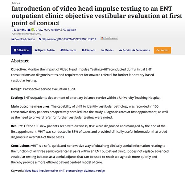 Introduction of video head impulse testing to an ENT outpatient clinic